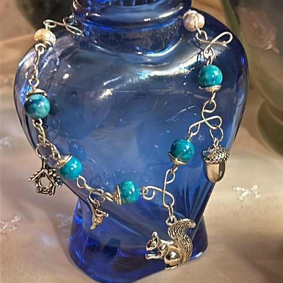Silver Wire Wrapped Turquoise Stones w Nature charms - Picture 2 of 10